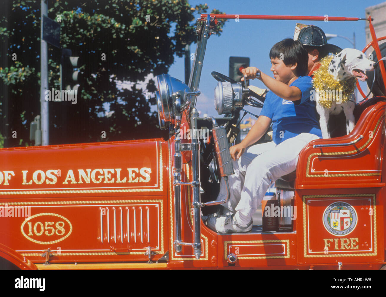 Historic Los Angeles Department Fire Truck on exhibit Stock Photo