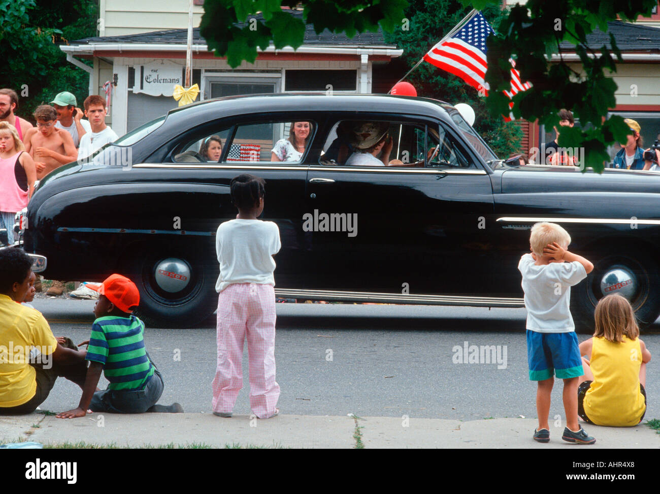Classic car in Independence Day Parade Stock Photo