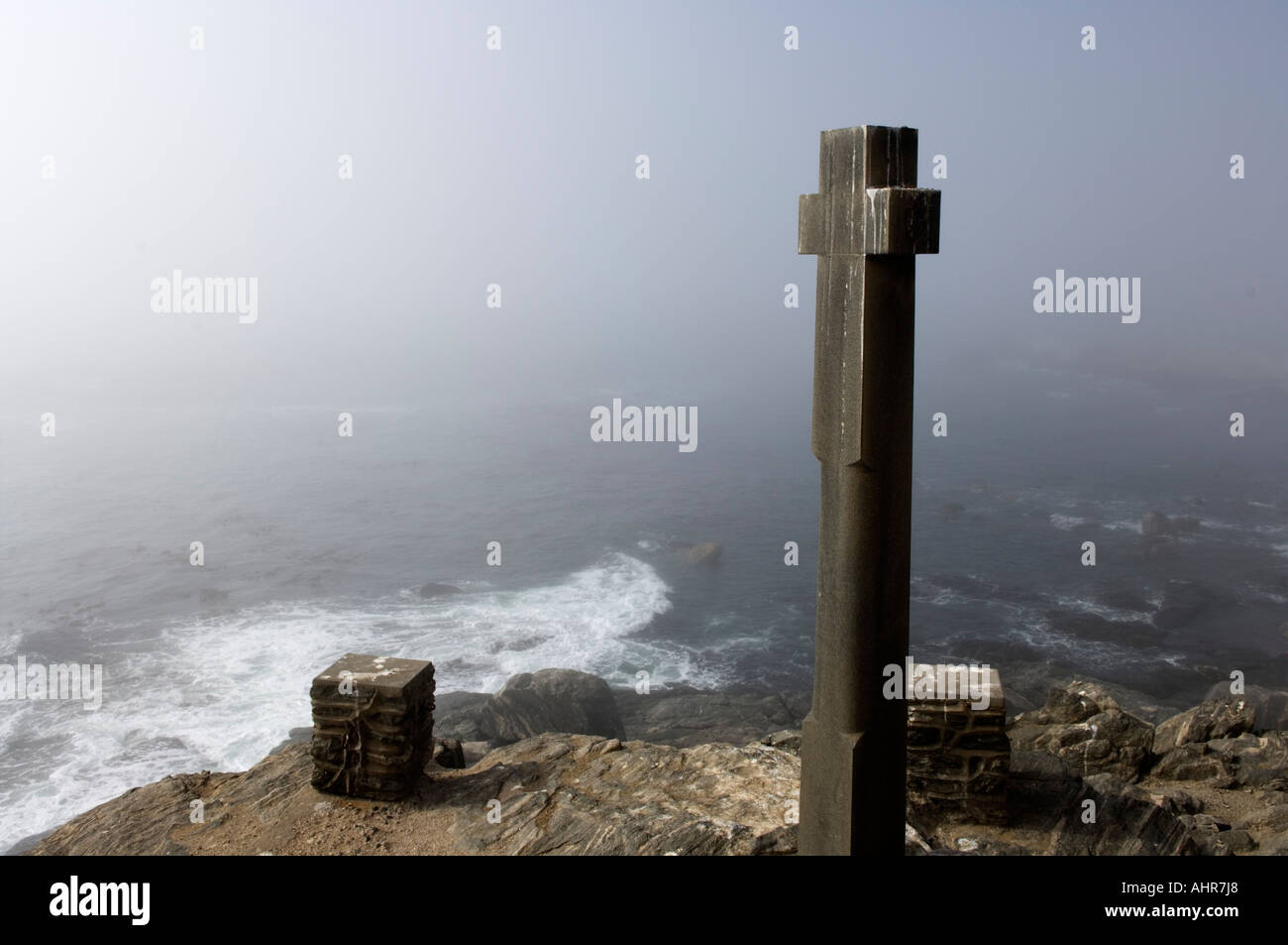 granite cross, a replica of the one erected by Bartholomeu Diaz, Diaz Point, Diamond Coast Recreation area, Luderitz, Namibia Stock Photo