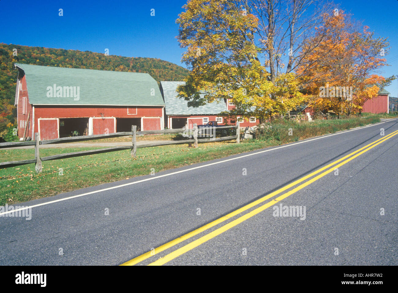 View of farm buildings from road along Route 7 CT Stock Photo Alamy