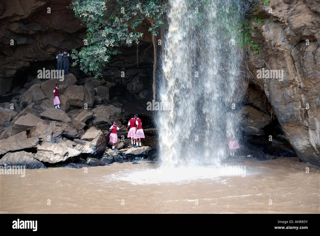 Makalia Falls cascading down a cliff in the southern end of Lake Nakuru National Park Kenya East Africa Stock Photo