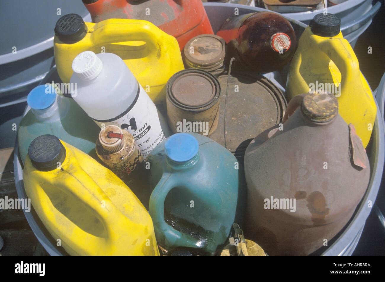 Toxic waste containers awaiting proper disposal Stock Photo Alamy