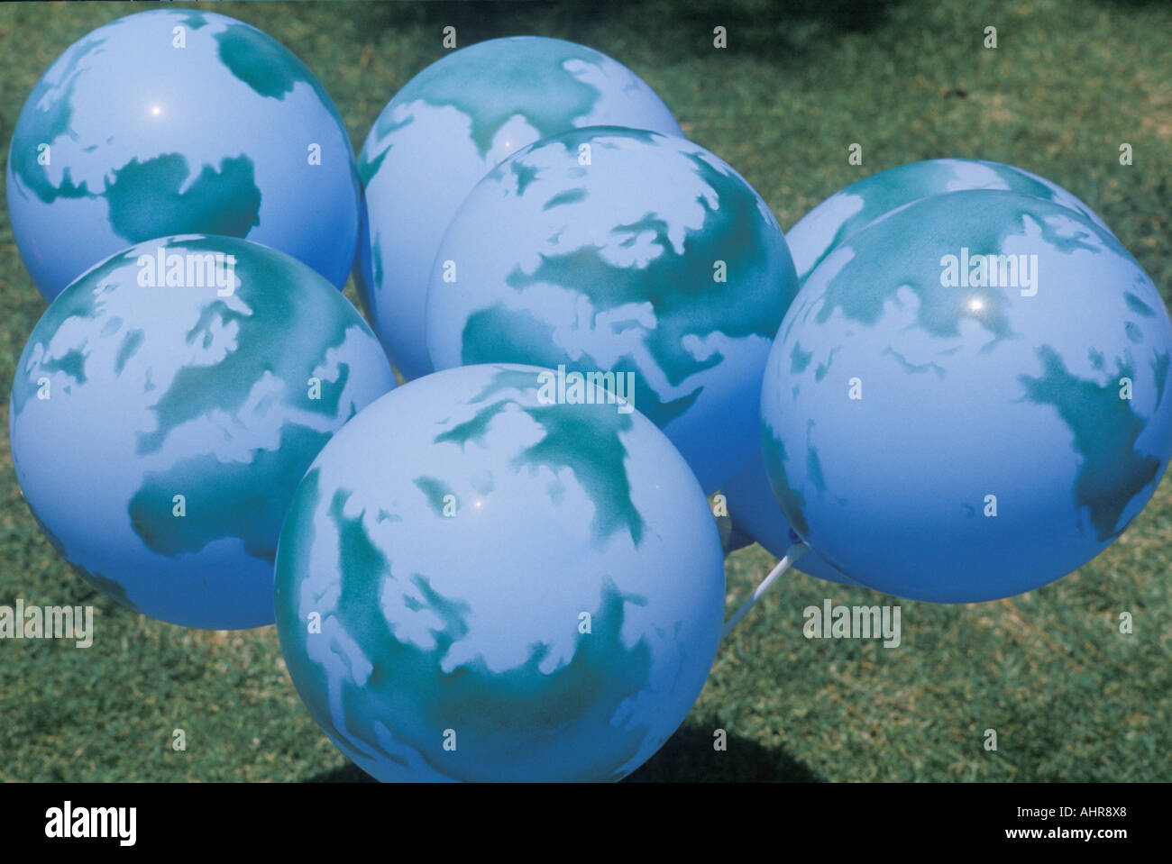 A group of balloons designed to look like globes Stock Photo