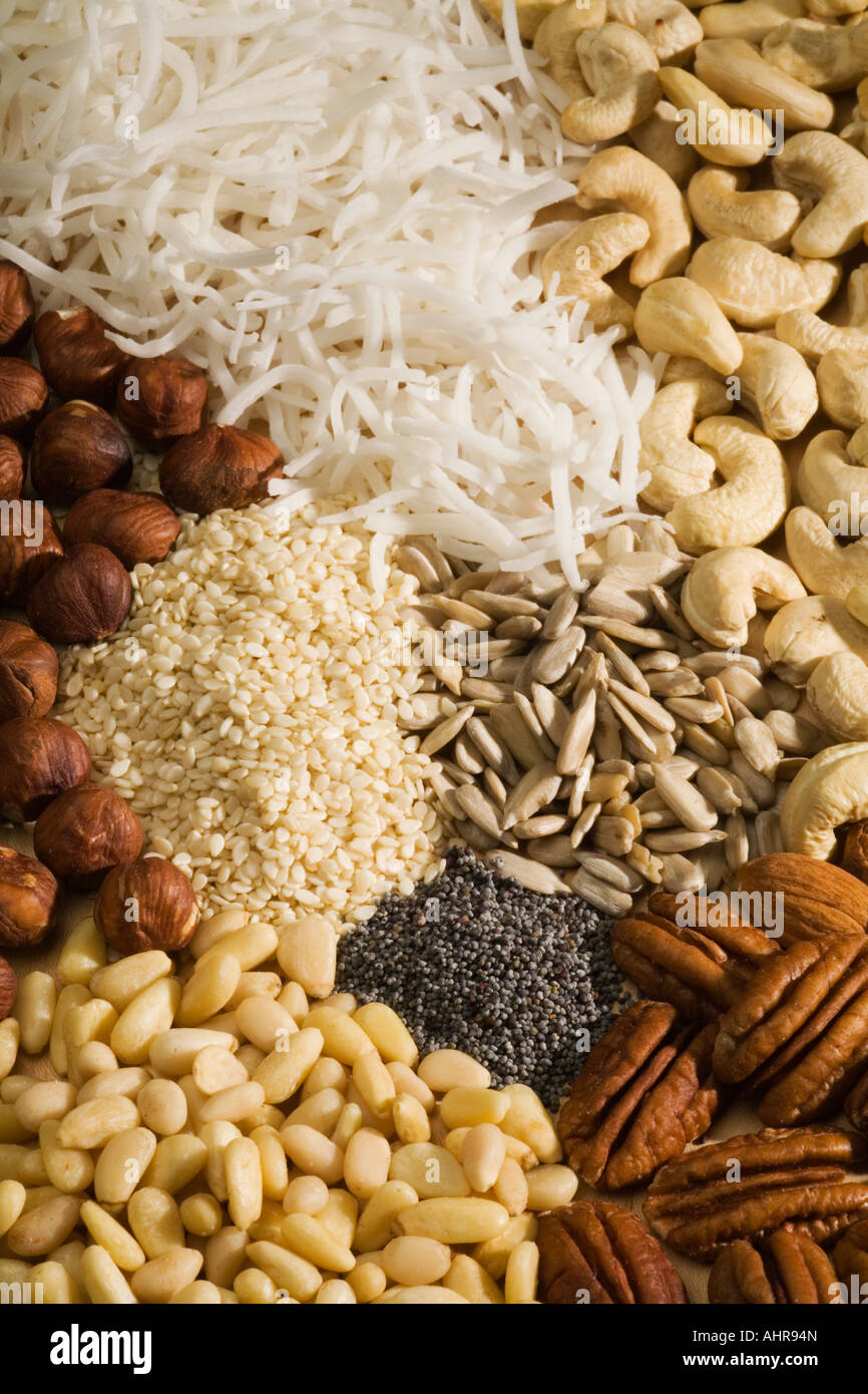 Mixed Nuts and Seeds on a Chopping Board Stock Photo Alamy