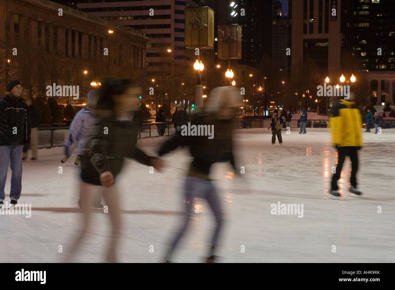 Ice skating at Millennium Park in Chicago at night Stock Photo Alamy