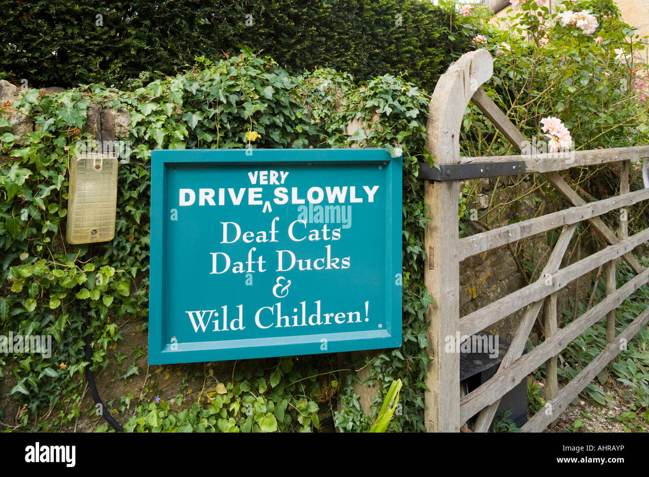 Notice at the entrance to Mill Dene Garden in the Cotswold village of Blockley, Gloucestershire UK Stock Photo