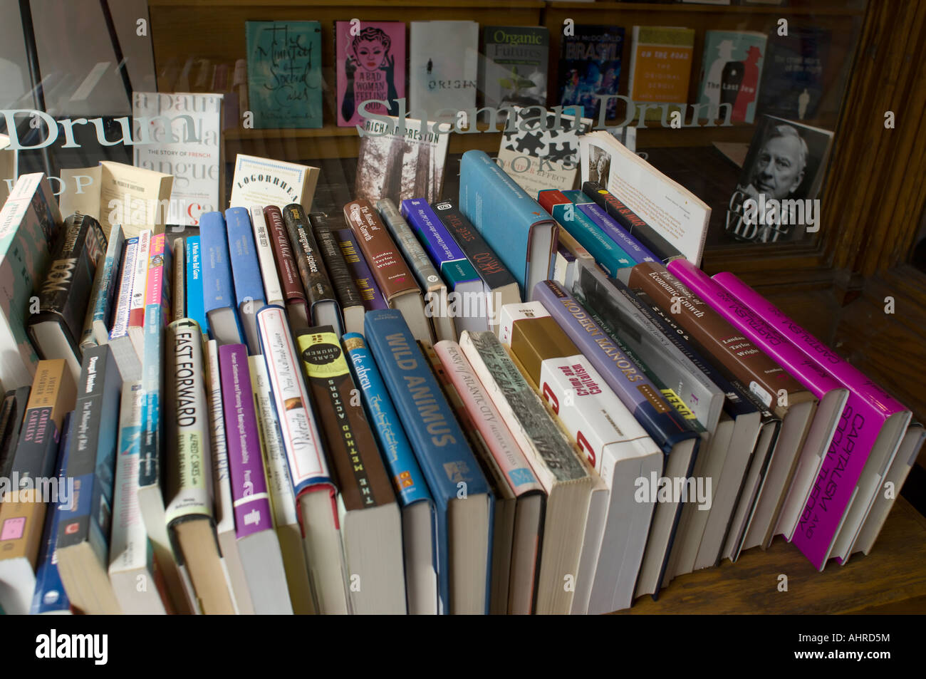 Books on display at the Shaman Drum Bookshop Ann Arbor Michigan Stock Photo