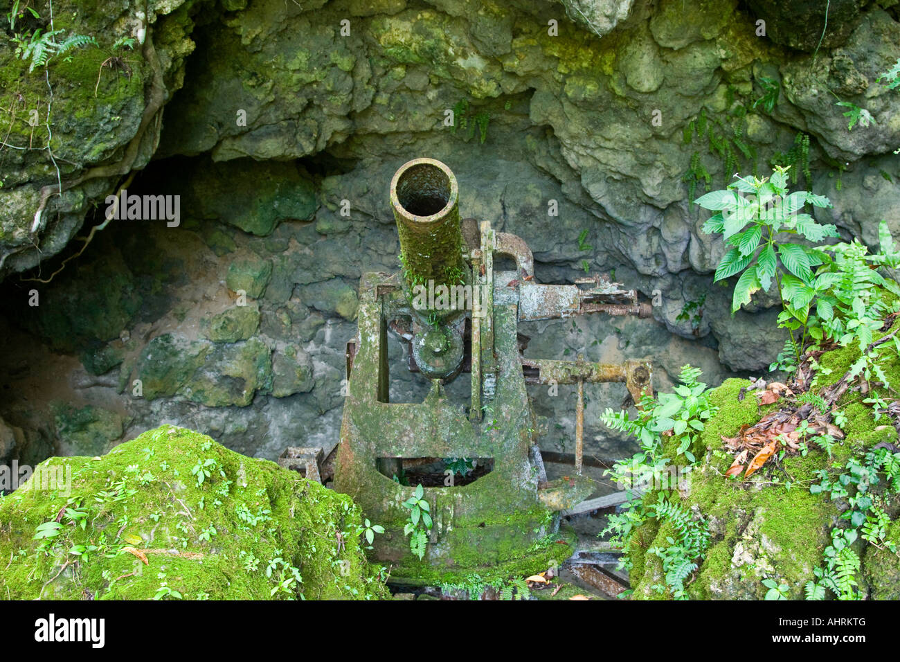 Cave Based Japanese WWII Artillery War Relic Ruins Peleliu Palau Stock Photo
