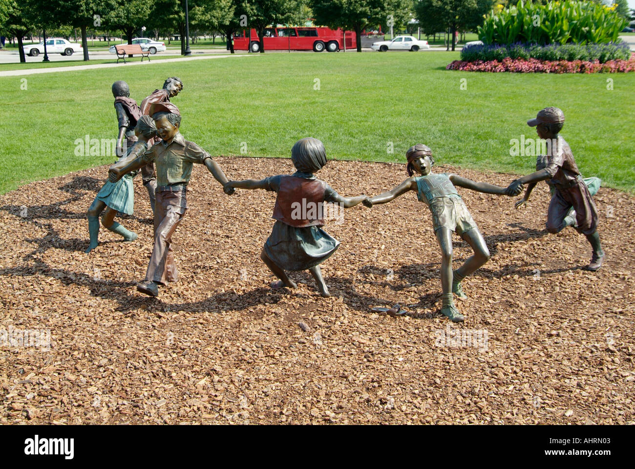 Children Statue located in downtown Chicago Illinois at the entrance to the Navy Pier Stock Photo