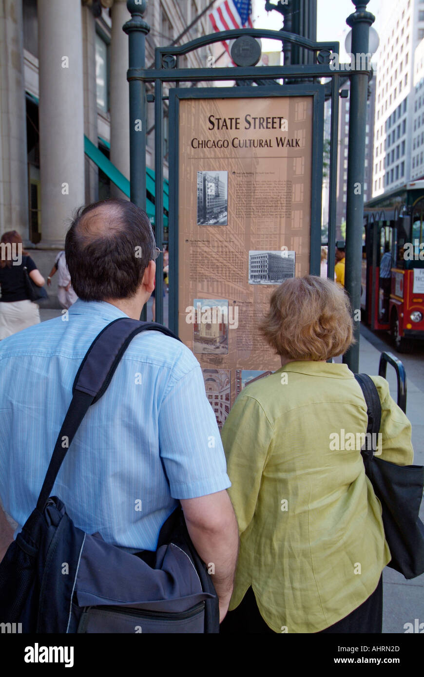 Couple look at street map of Chicago Illinois for directions Stock