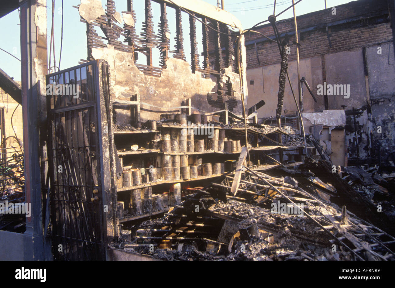 Hardware store burned out during 1992 riots South Central Los Angeles California Stock Photo