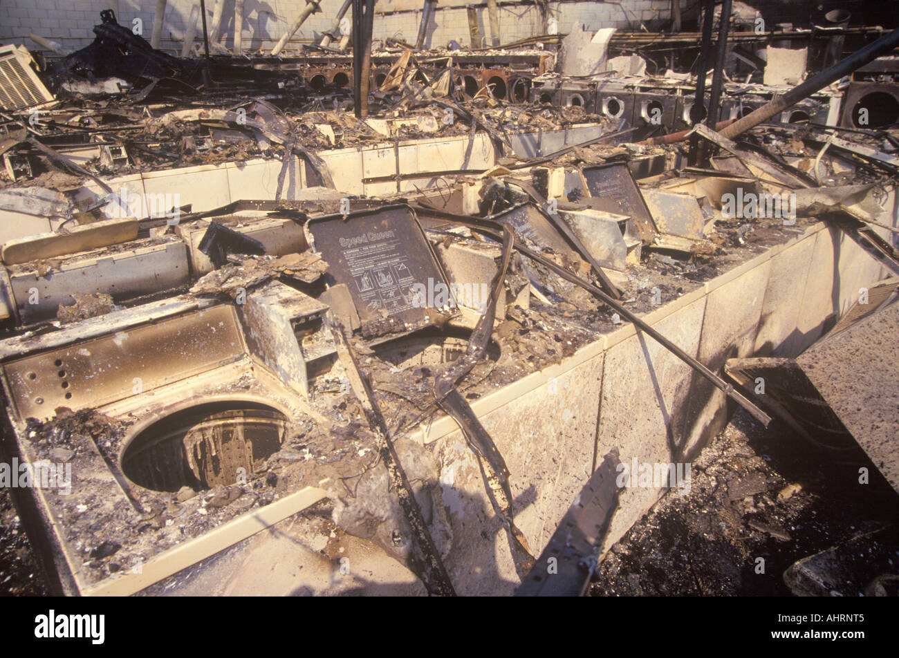 Laundromat burned out during 1992 riots South Central Los Angeles California Stock Photo