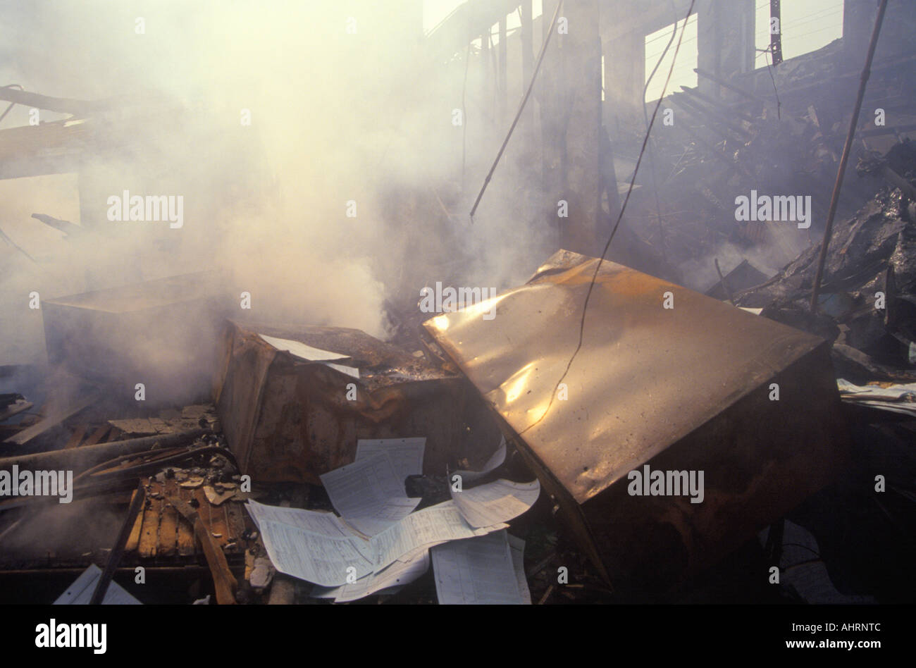 Smoldering business after 1992 riots South Central Los Angeles California Stock Photo