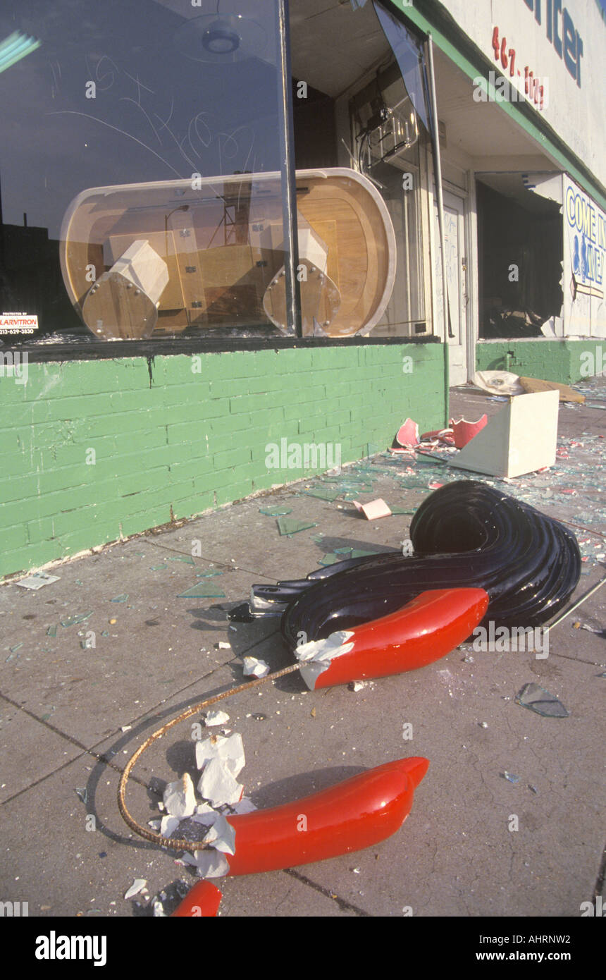 Store looted during 1992 riots South Central Los Angeles California Stock Photo