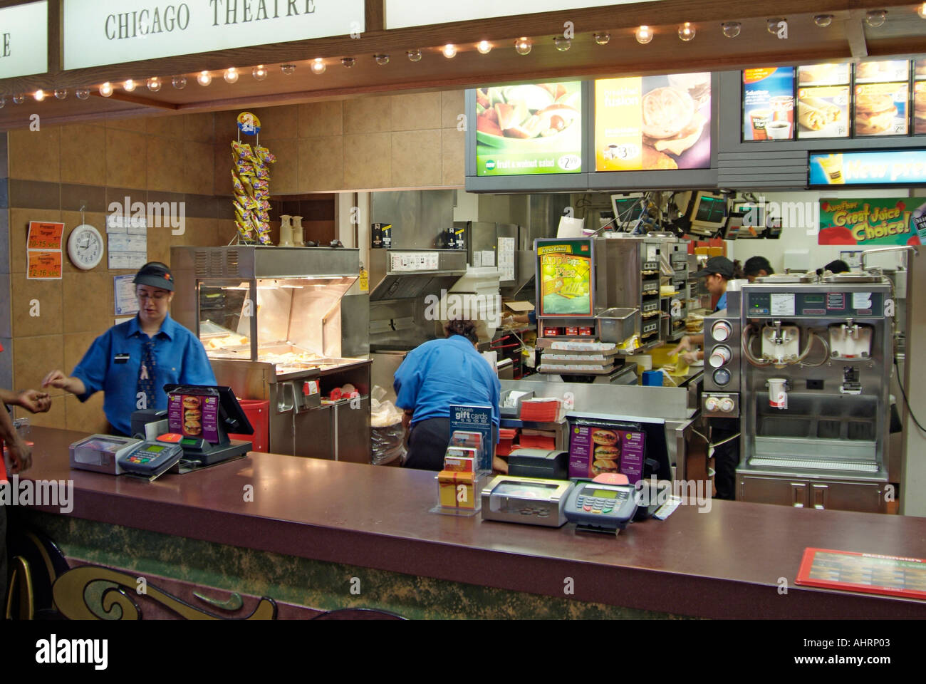 Patrons order food at the fast food restaurant McDonalds in Chicago