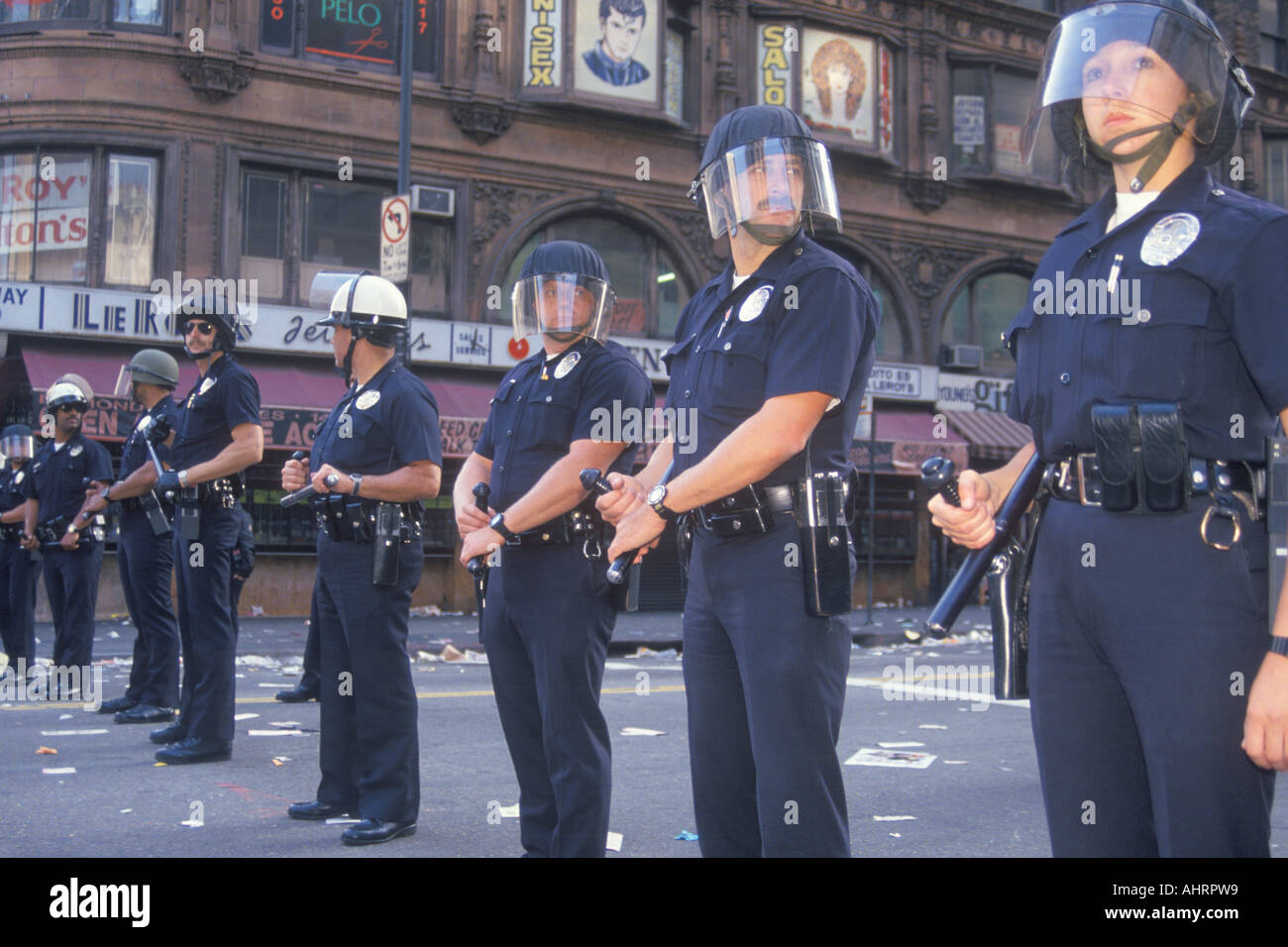 Police in riot gear downtown Los Angeles California Stock Photo - Alamy