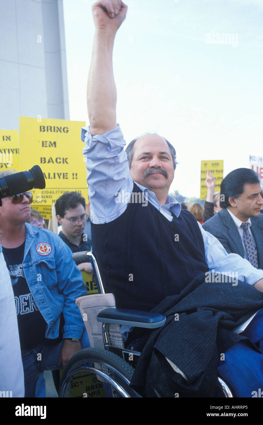Vietnam Veteran Ron Kovic attending Anti War Protest Los Angeles California Stock Photo