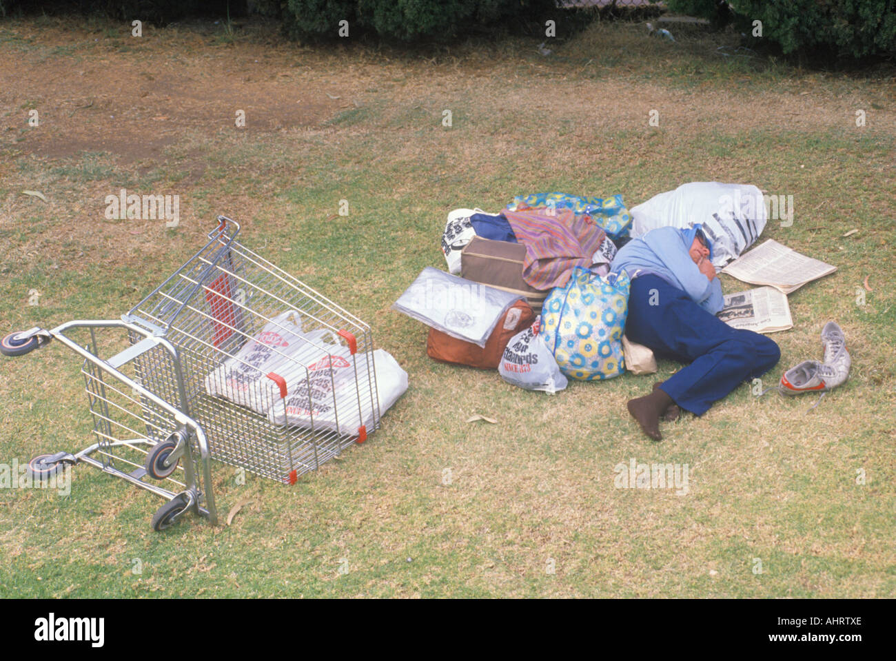 Homeless woman sleeping in a park Los Angeles California Stock Photo Alamy