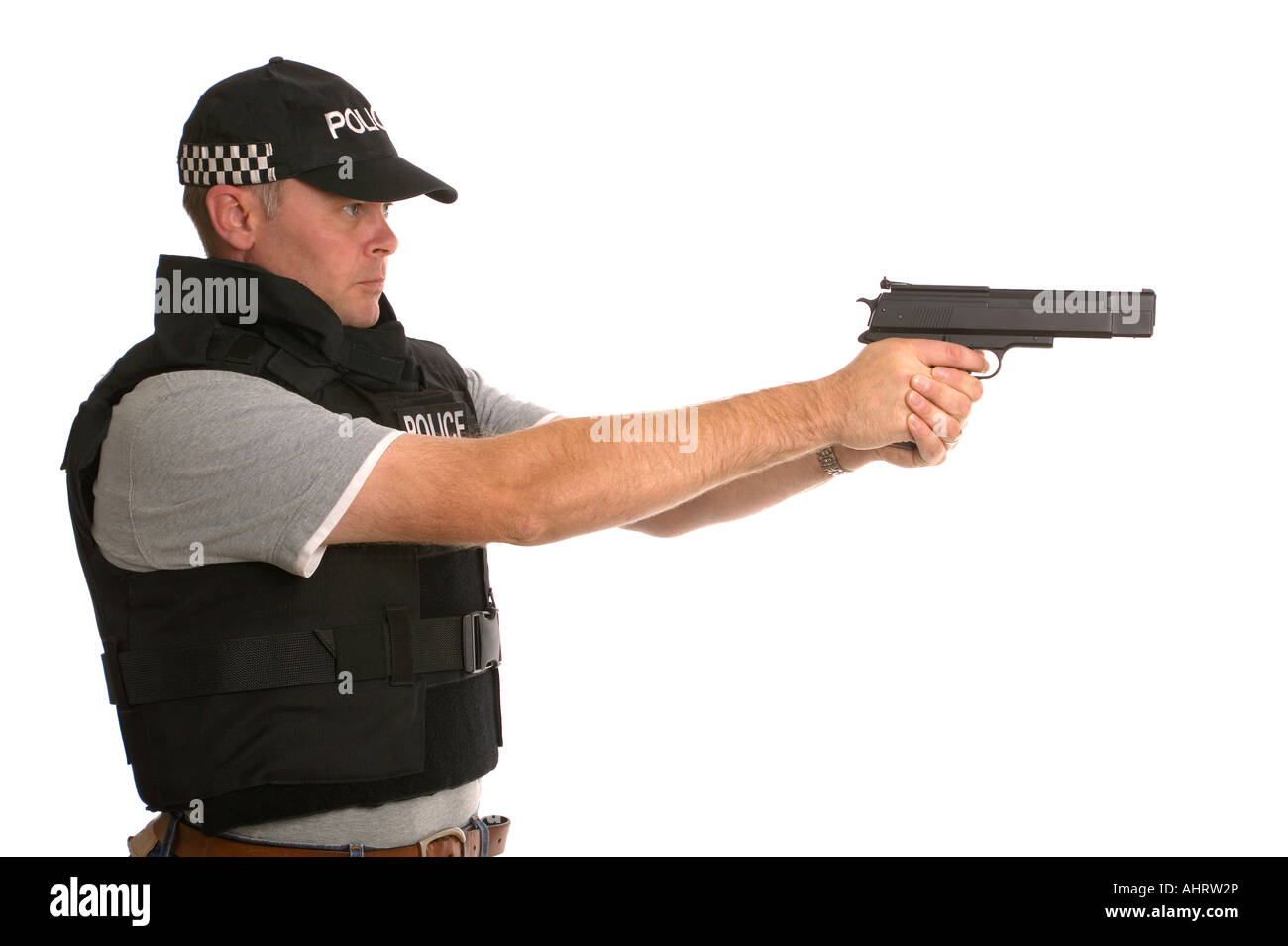 Undercover armed Police officer side profile Stock Photo