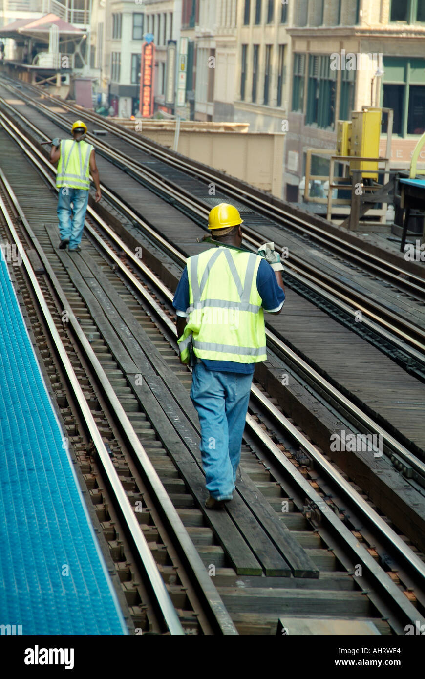 Chicago Transit Authority workers inspect subway railway tracks for ...