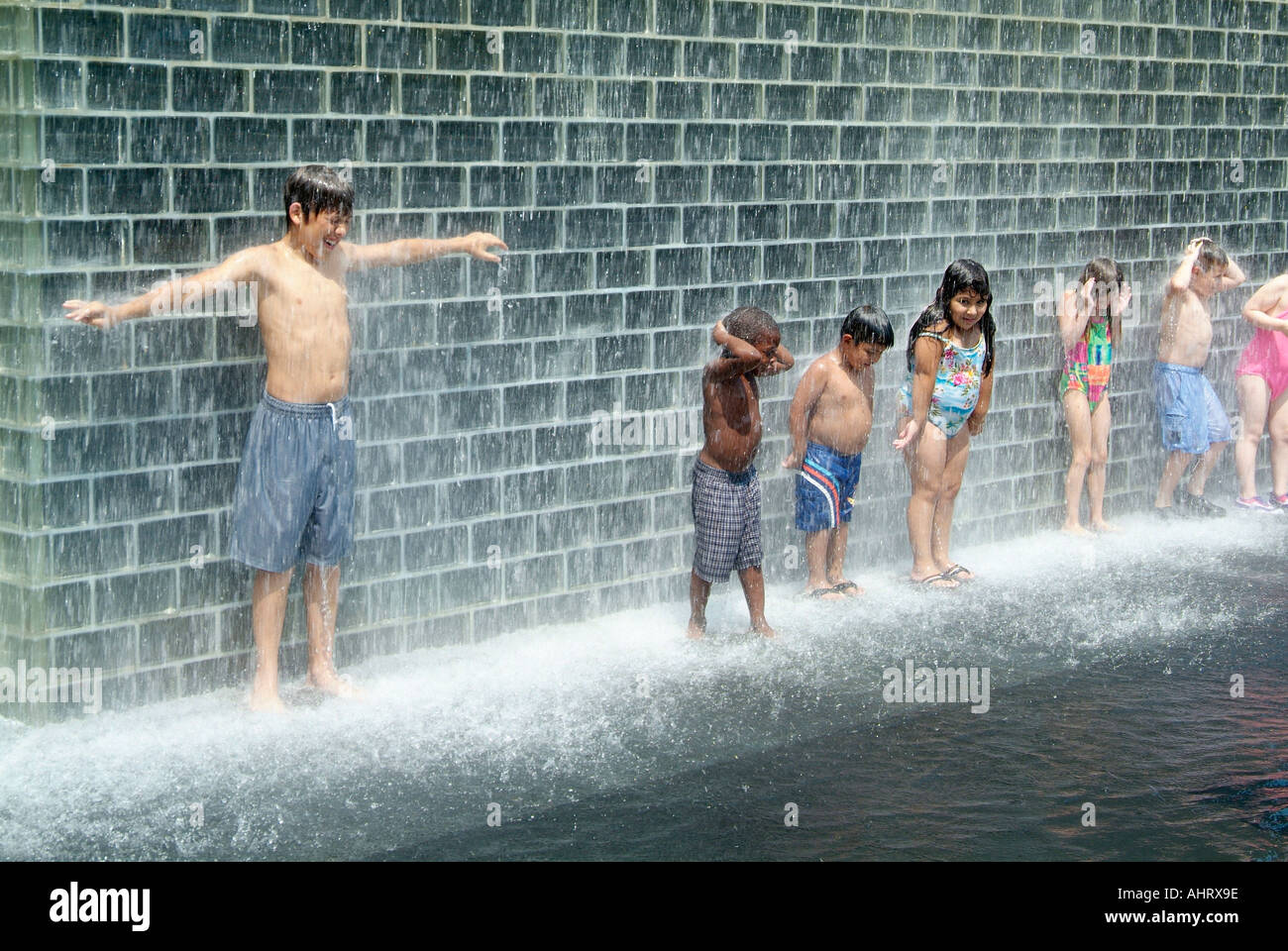 Water fountains at Millennium Park in downtown Chicago Illinois provide