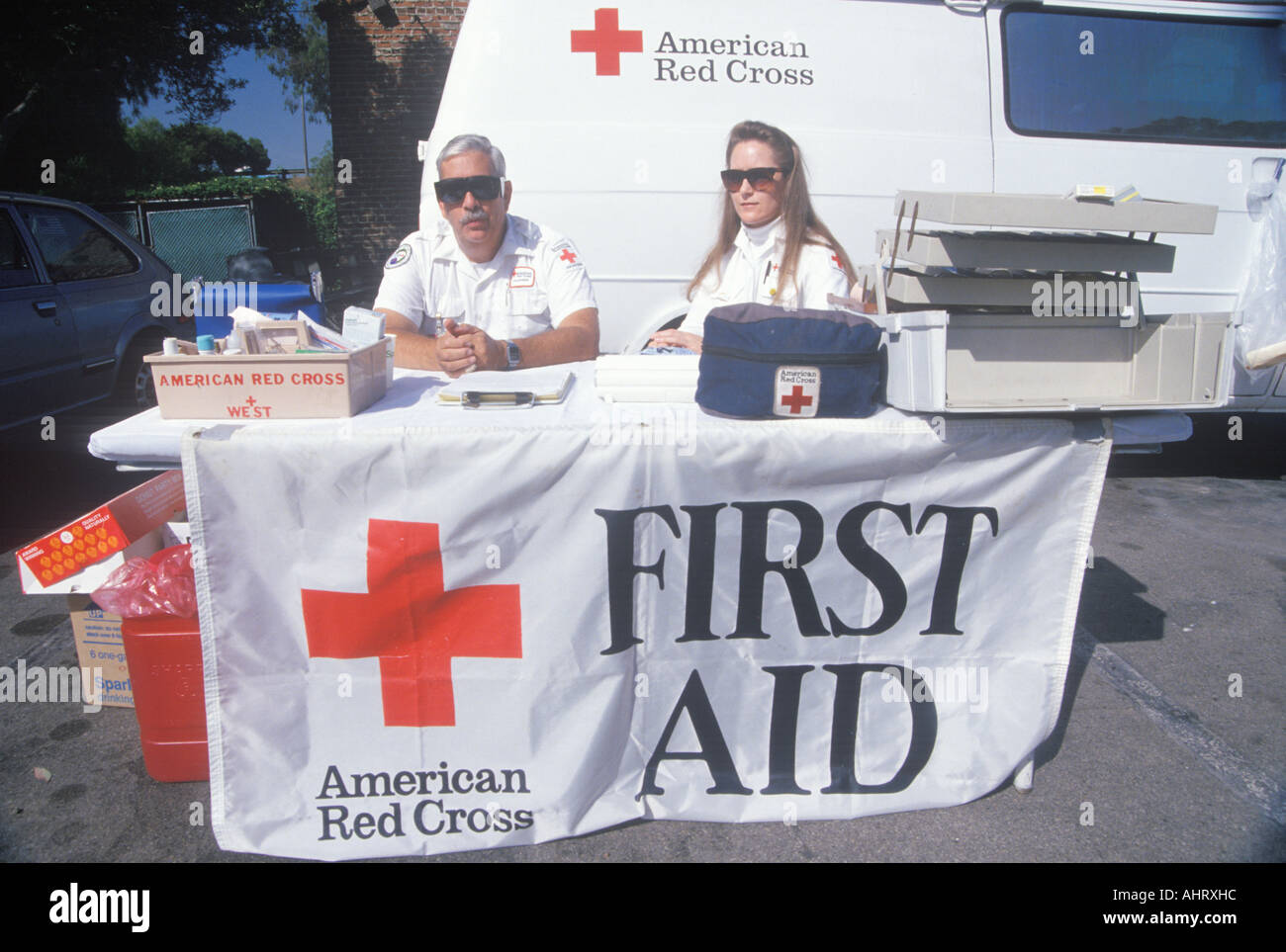 American Red Cross first aid station Los Angeles California Stock Photo