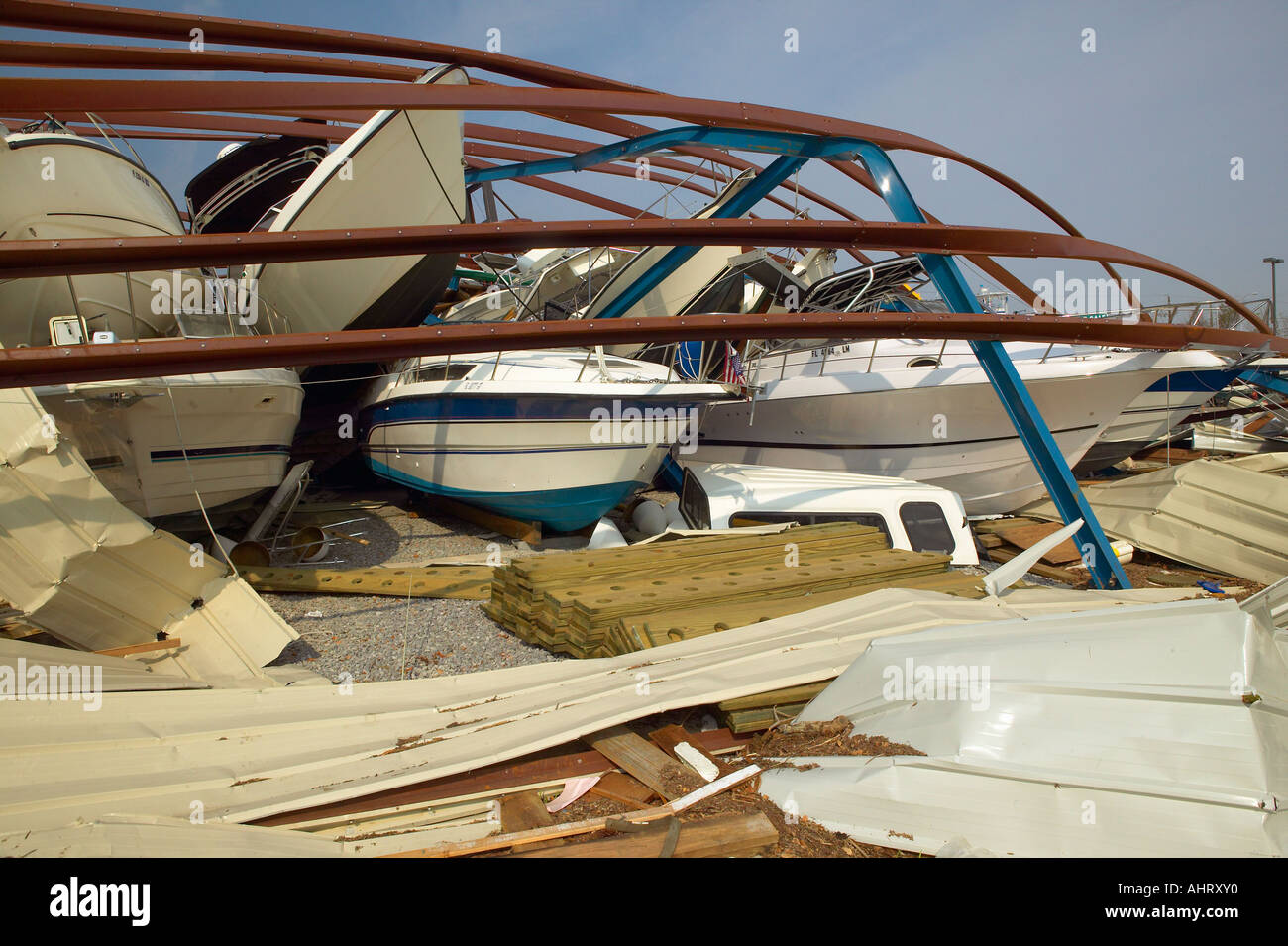 Collapsed boat storage facility from Hurricane Ivan storm in Pensacola