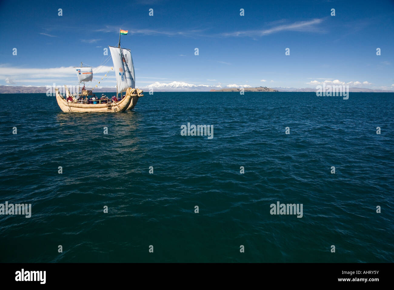 Reed boat on lake titicaca Stock Photo
