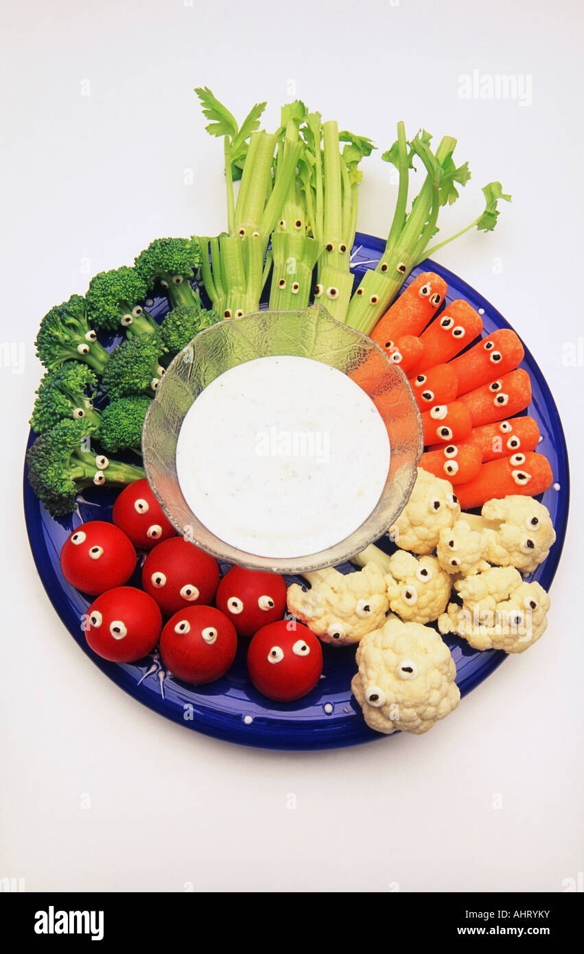 Platter of vegetables with eyes Stock Photo