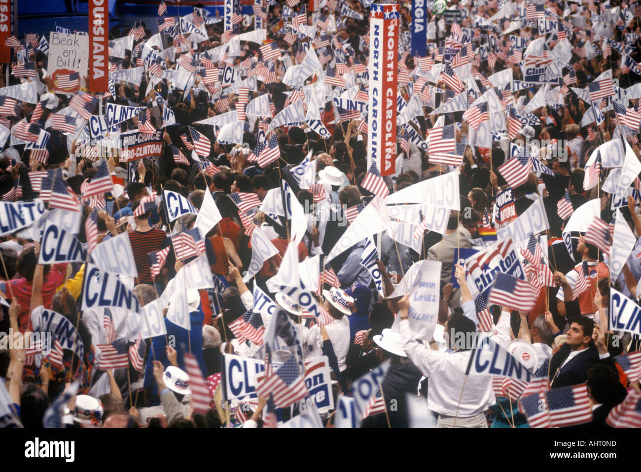 Delegates cheer for Clinton s nomination at the 1992 Democratic National Convention at Madison Square Garden New York Stock Photo