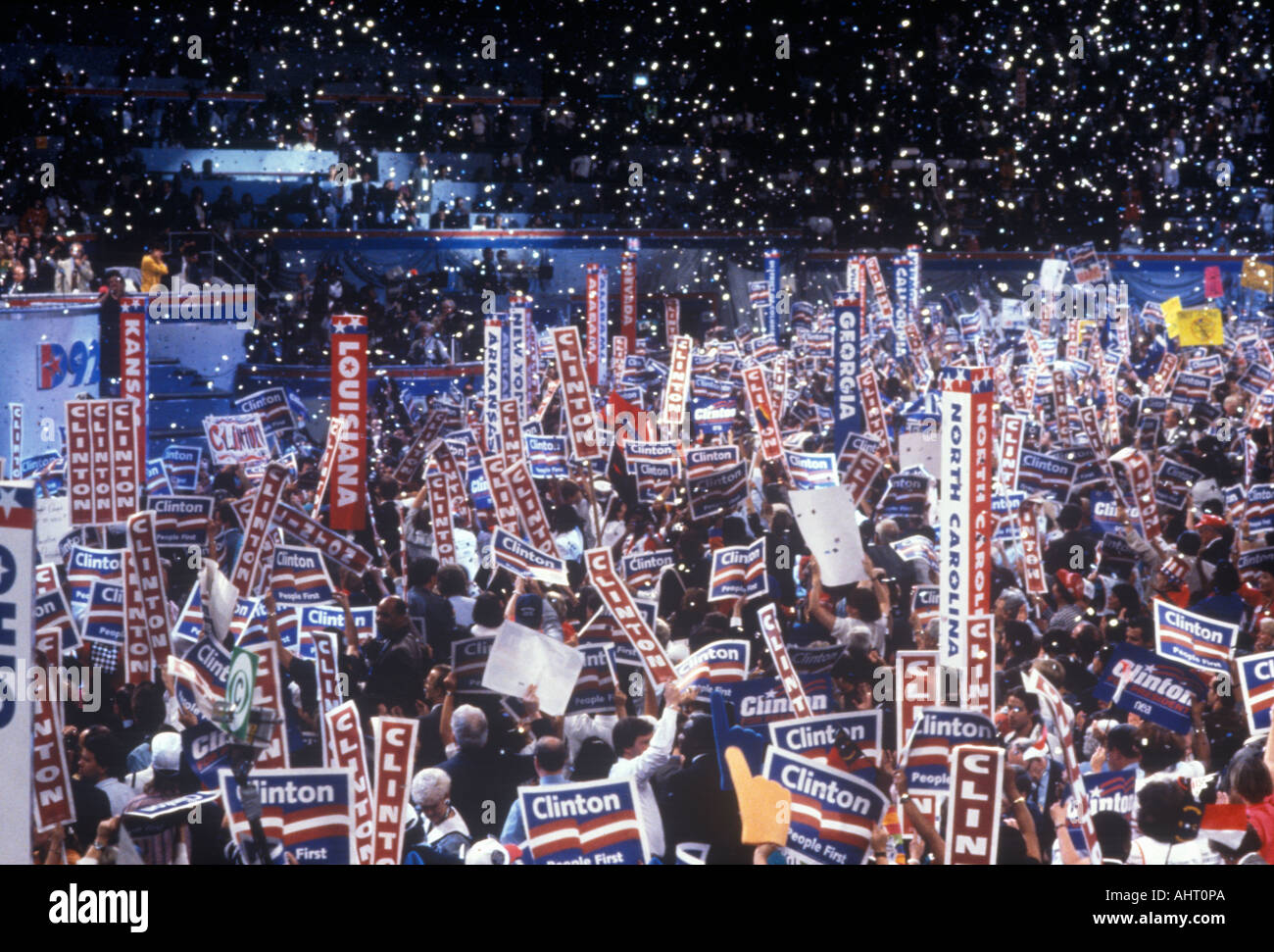 Delegates cheer for Clinton s nomination at the 1992 Democratic National Convention at Madison Square Garden New York Stock Photo
