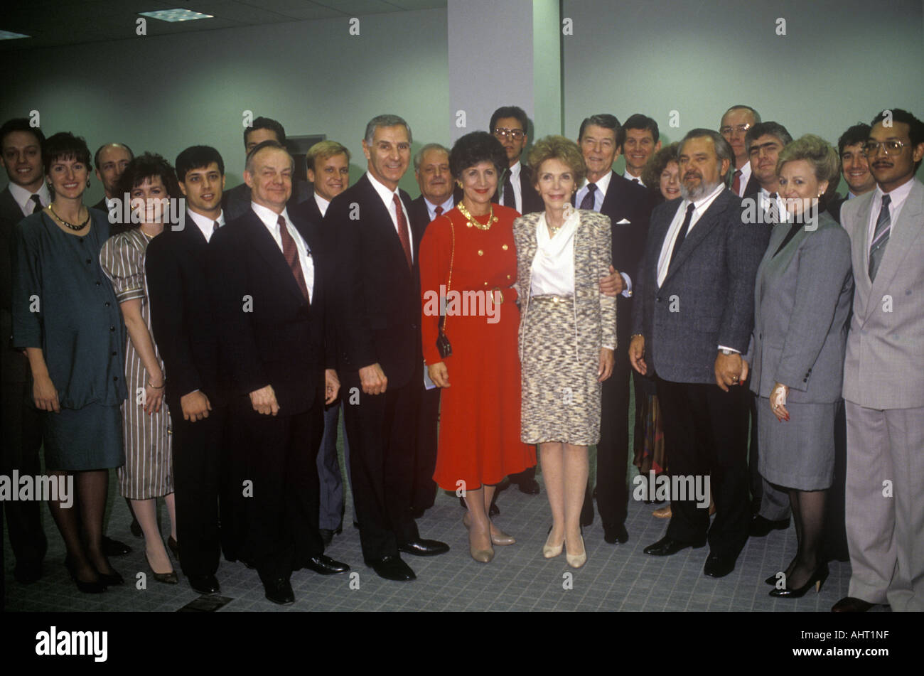 President Ronald Reagan Mrs Reagan California governor George Deukmejian and wife and others politicians Stock Photo