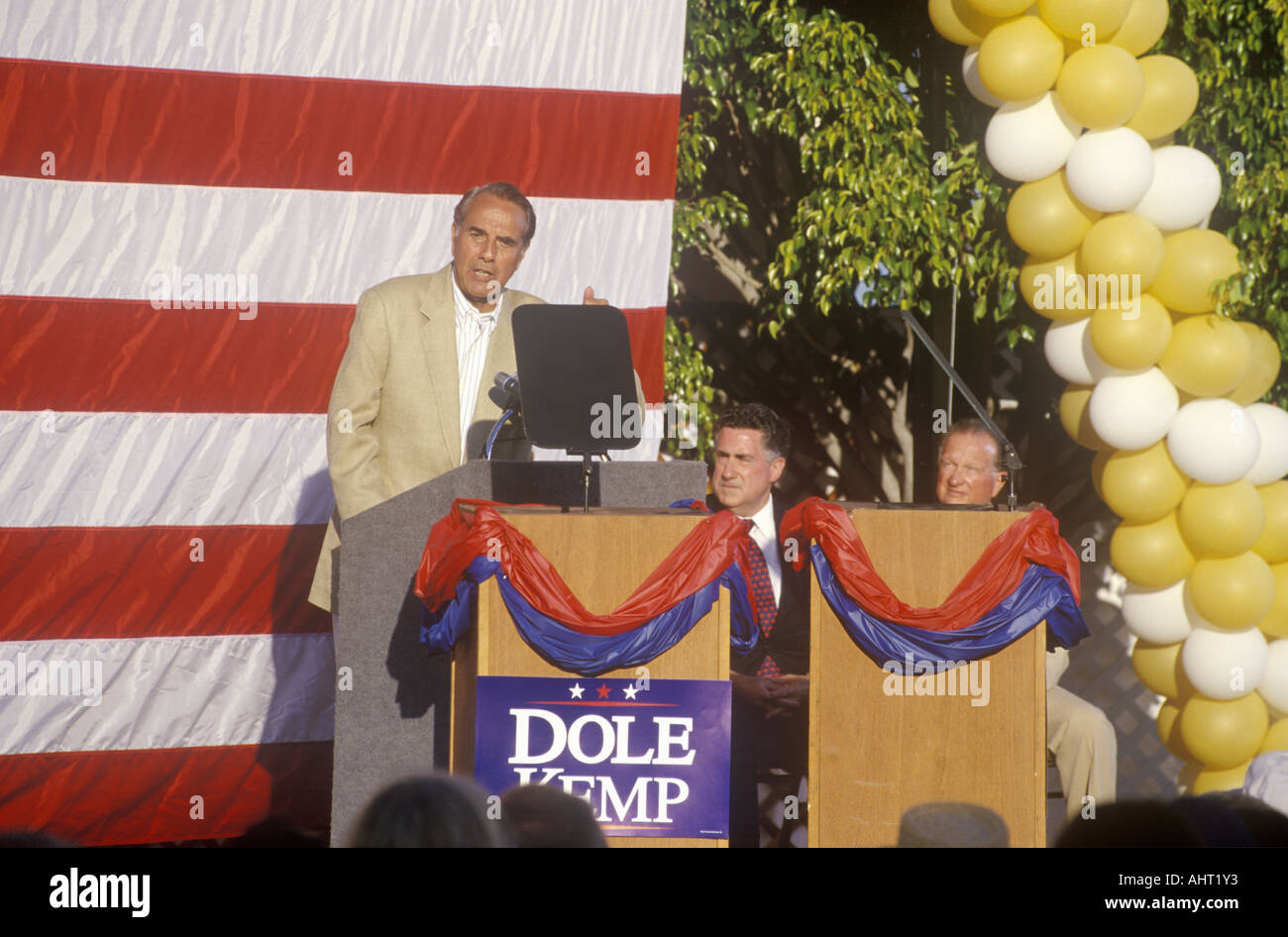 Presidential candidate Bob Dole speaks at a rally in Santa Barbara after the 1996 Republican National Convention in San Diego Stock Photo
