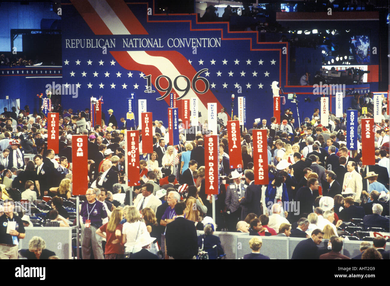 Delegates and campaign signs at the Republican National Convention in