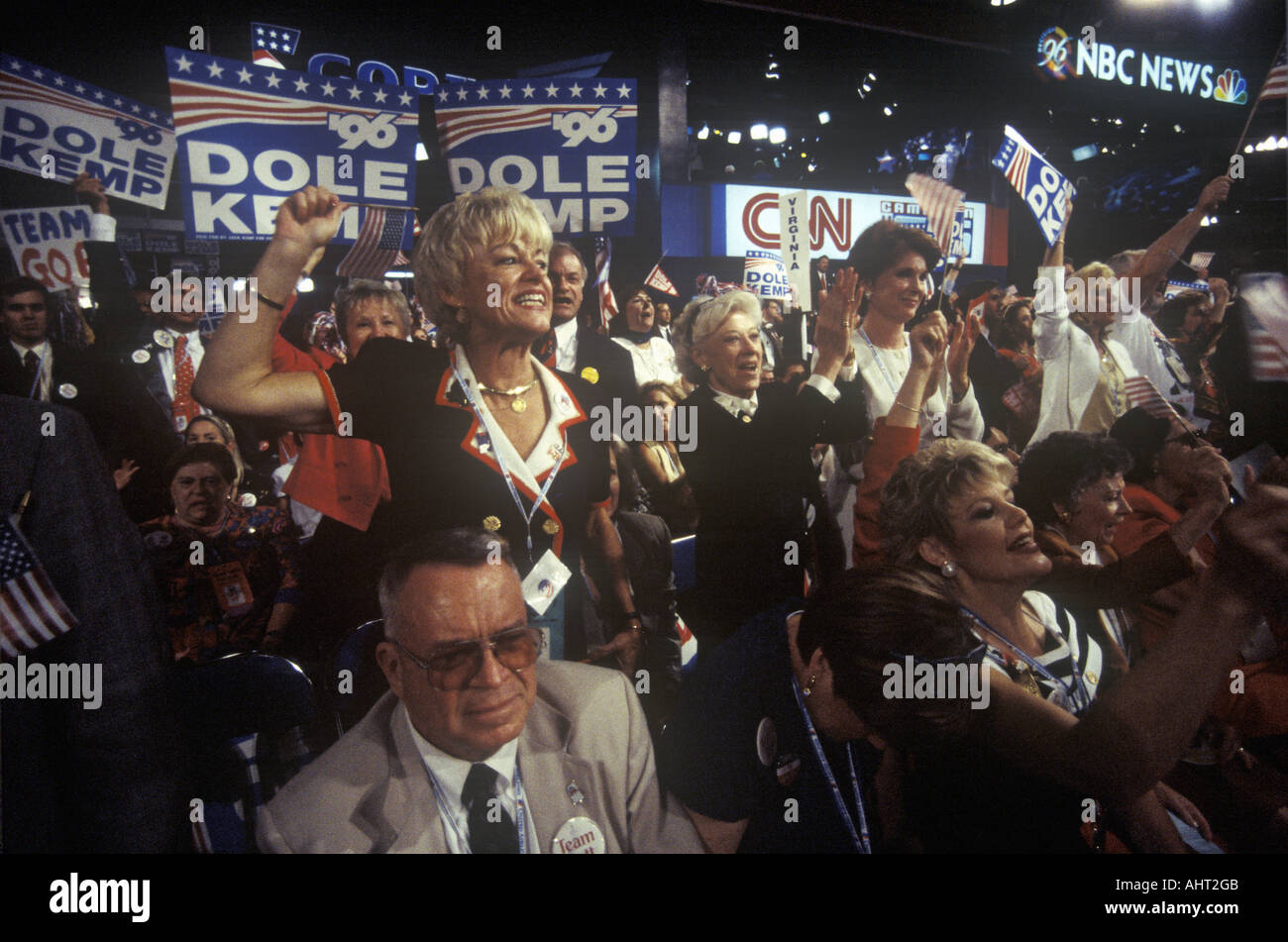 Delegates root for their candidates at the 1996 Republican National Convention in San Diego California Stock Photo