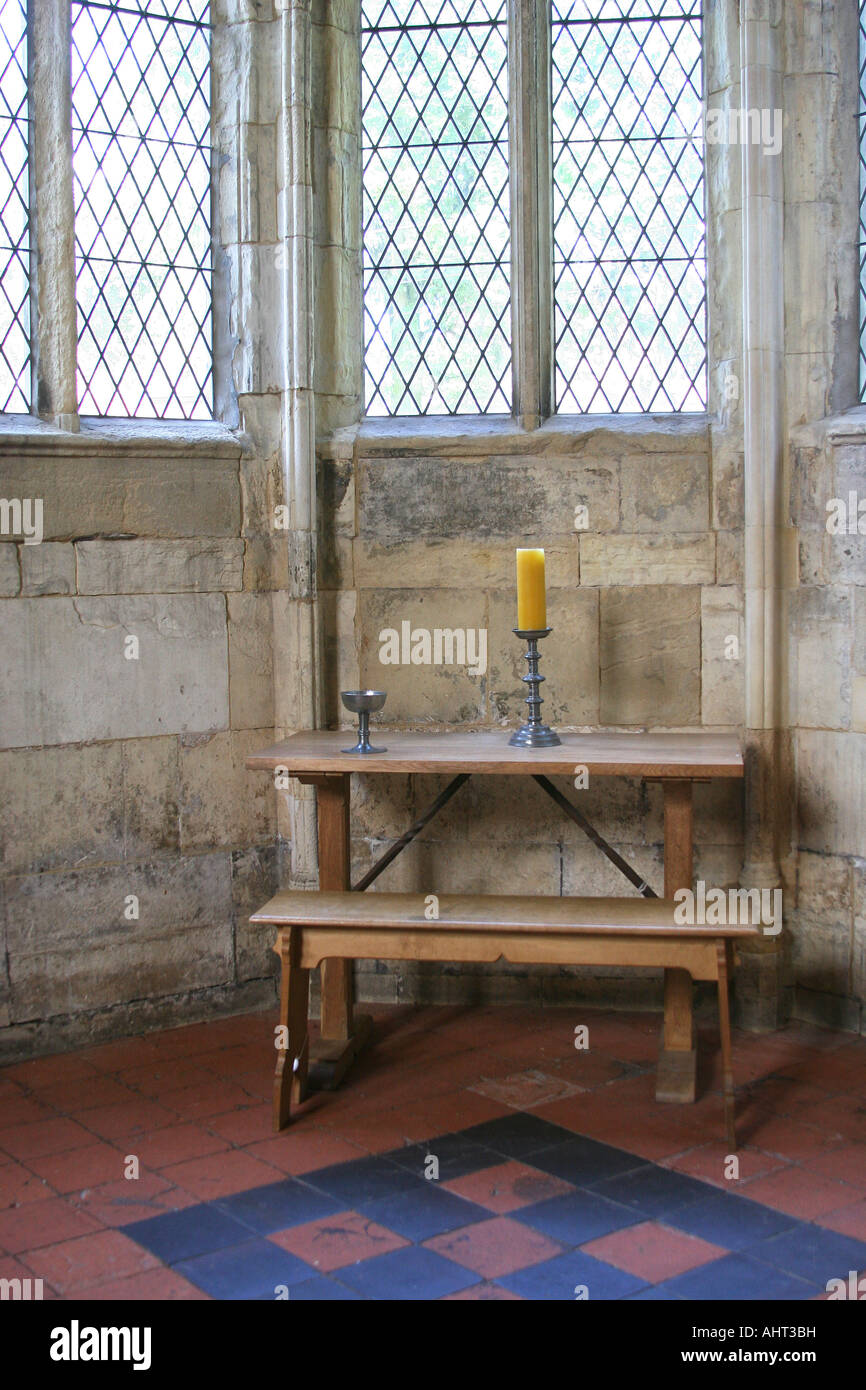 Window and table from middle ages inside Gainsborough Old Hall. Stock Photo