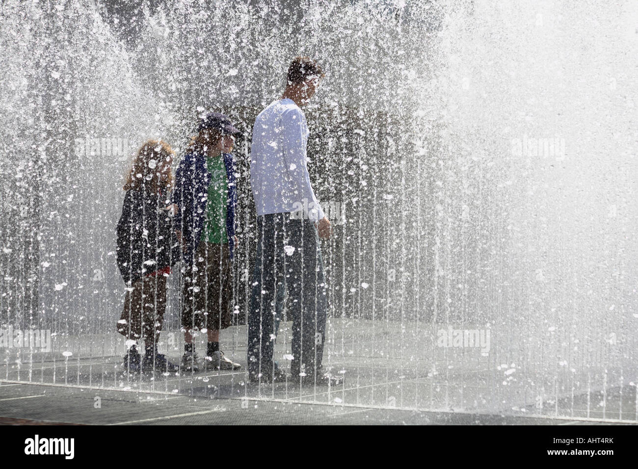 Appearing Rooms. Water sculpture by Jeppe Hein. Royal Festival Hall, South Bank, London, England, UK Stock Photo