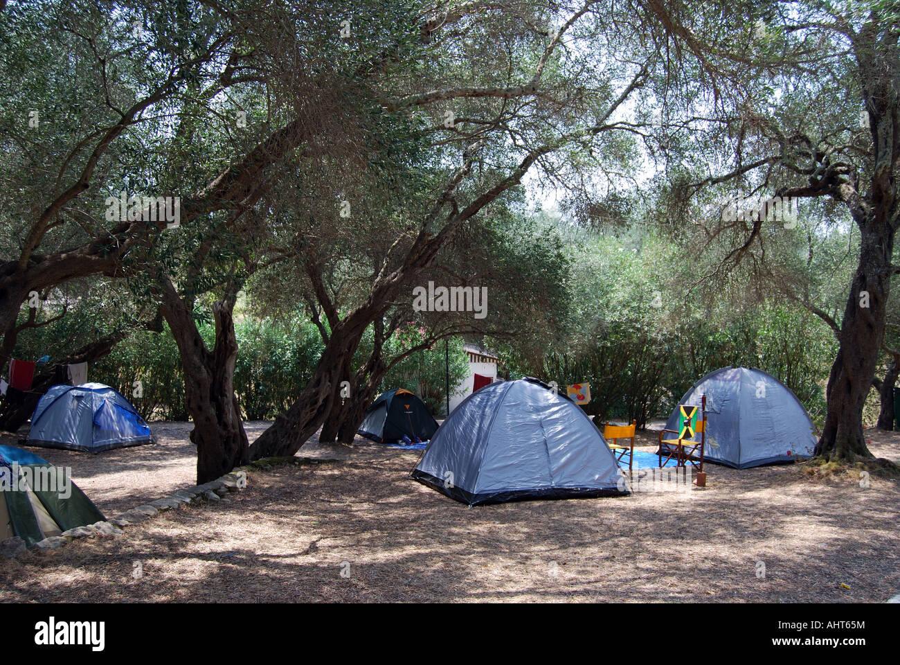 Campsite tents, Dionysus Camping Village, Dafnilas Bay, Dassia, Corfu,  Ionian Islands, Greece Stock Photo - Alamy