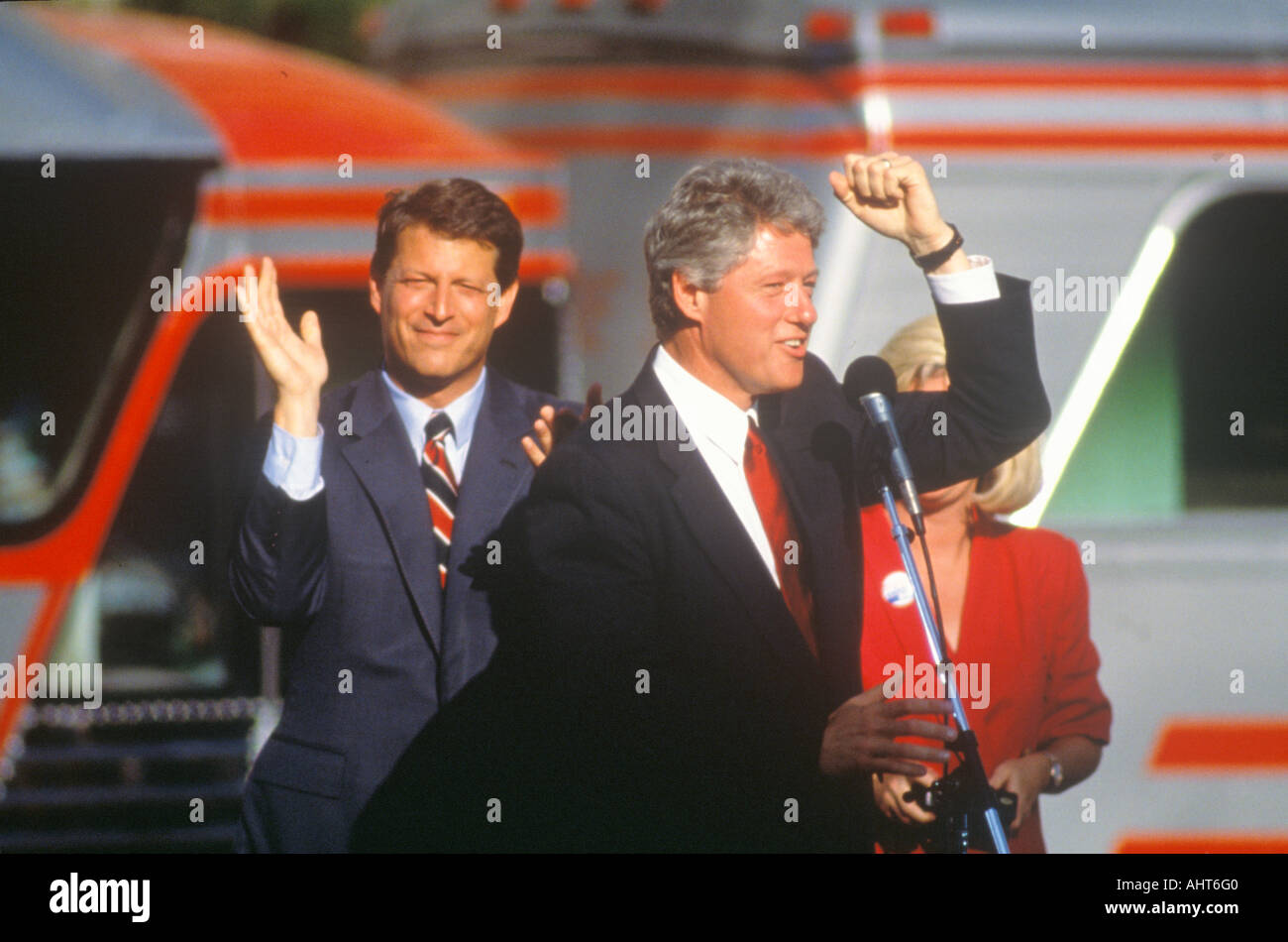 Governor Bill Clinton and Senator Al Gore on the 1992 Buscapade campaign kick off tour in Cleveland Ohio Stock Photo
