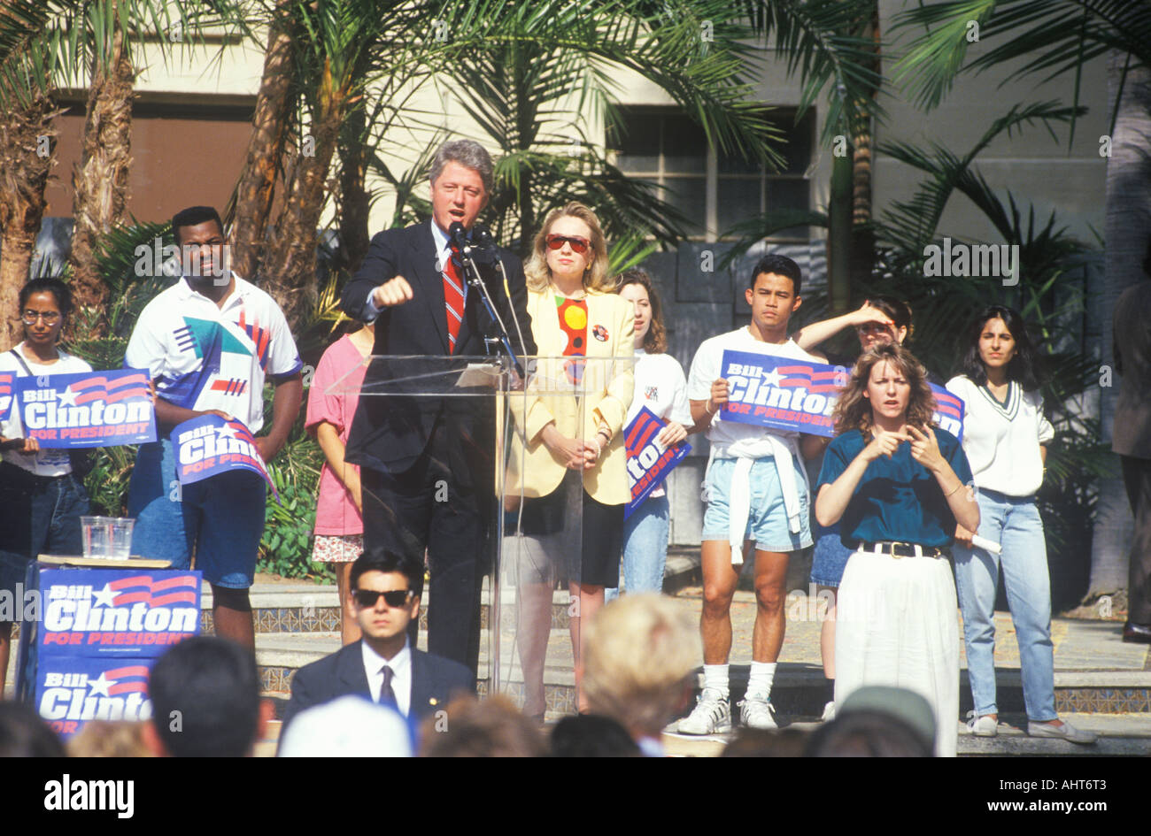 Governor Bill Clinton speaks at a UCLA rally in 1992 in Los Angeles California Stock Photo