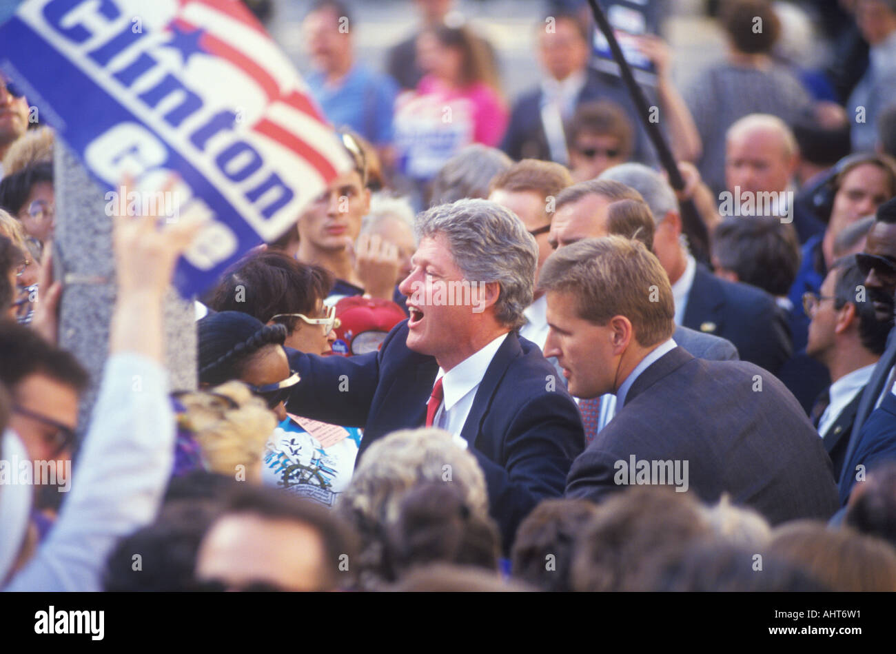 Governor Bill Clinton shakes hands on the 1992 Buscapade campaign kick off tour in Cleveland Ohio Stock Photo