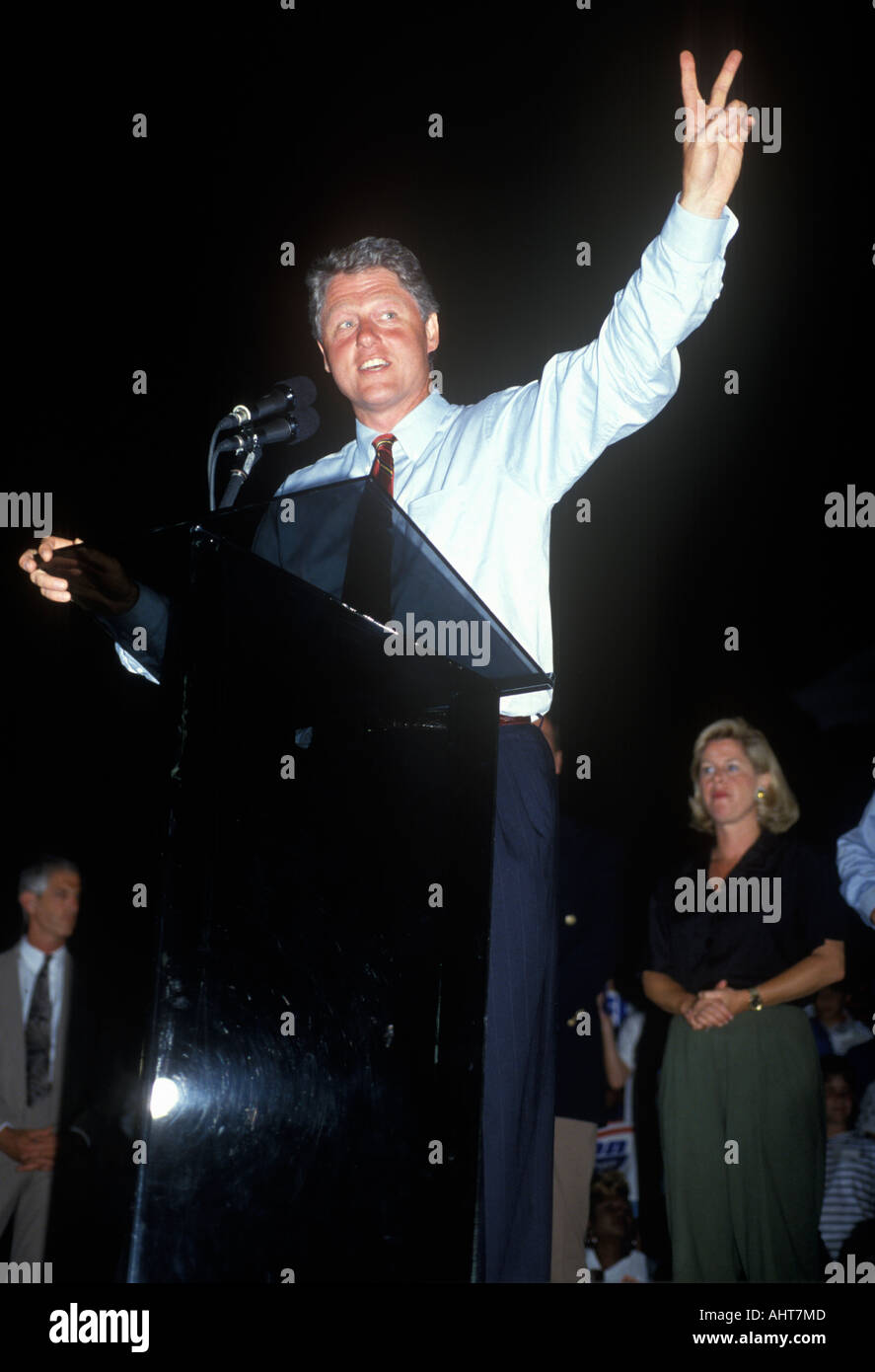 Governor Bill Clinton on the Clinton Gore 1992 Buscapade campaign tour in Tyler Texas Stock Photo