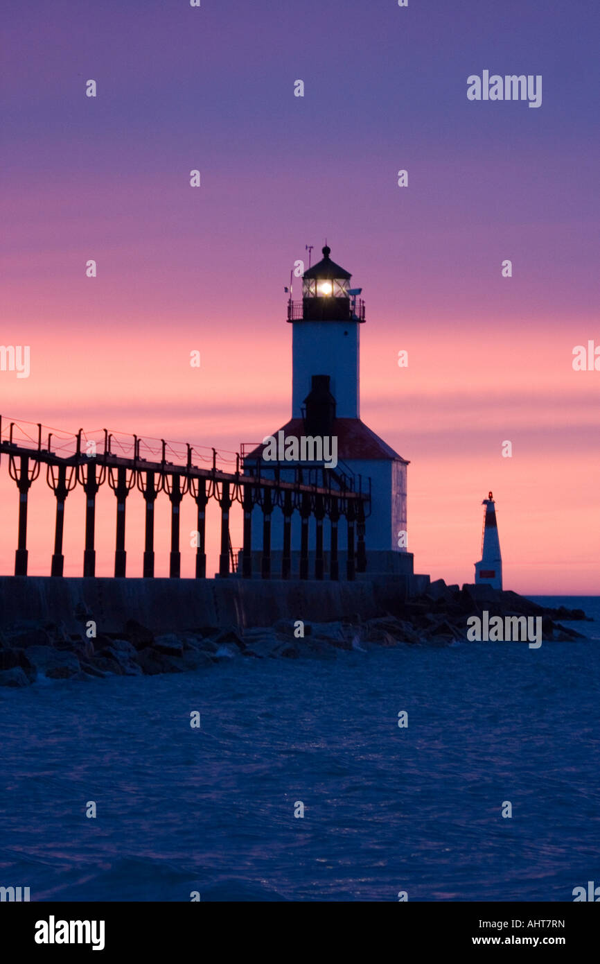Lighthouse at Washington Park in Michigan City, Indiana after sunset ...