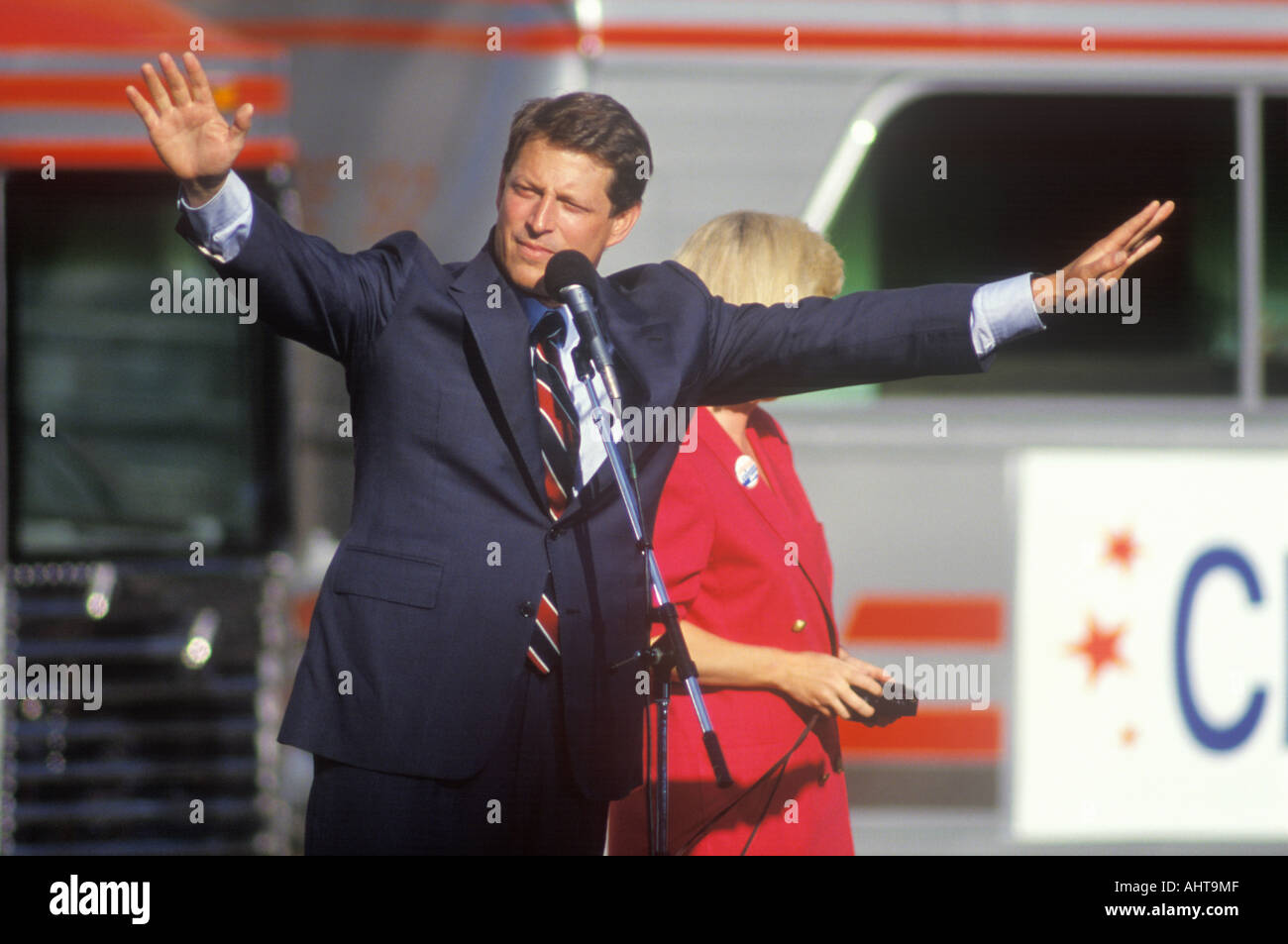 Senator Al Gore on the Clinton Gore 1992 Buscapade campaign tour in Cleveland Ohio Stock Photo