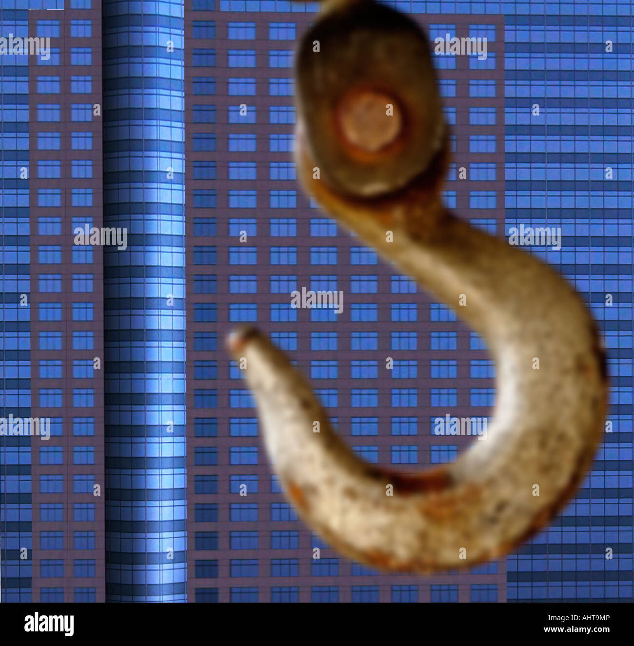 heavy steel hook in front of tall office building Stock Photo Alamy