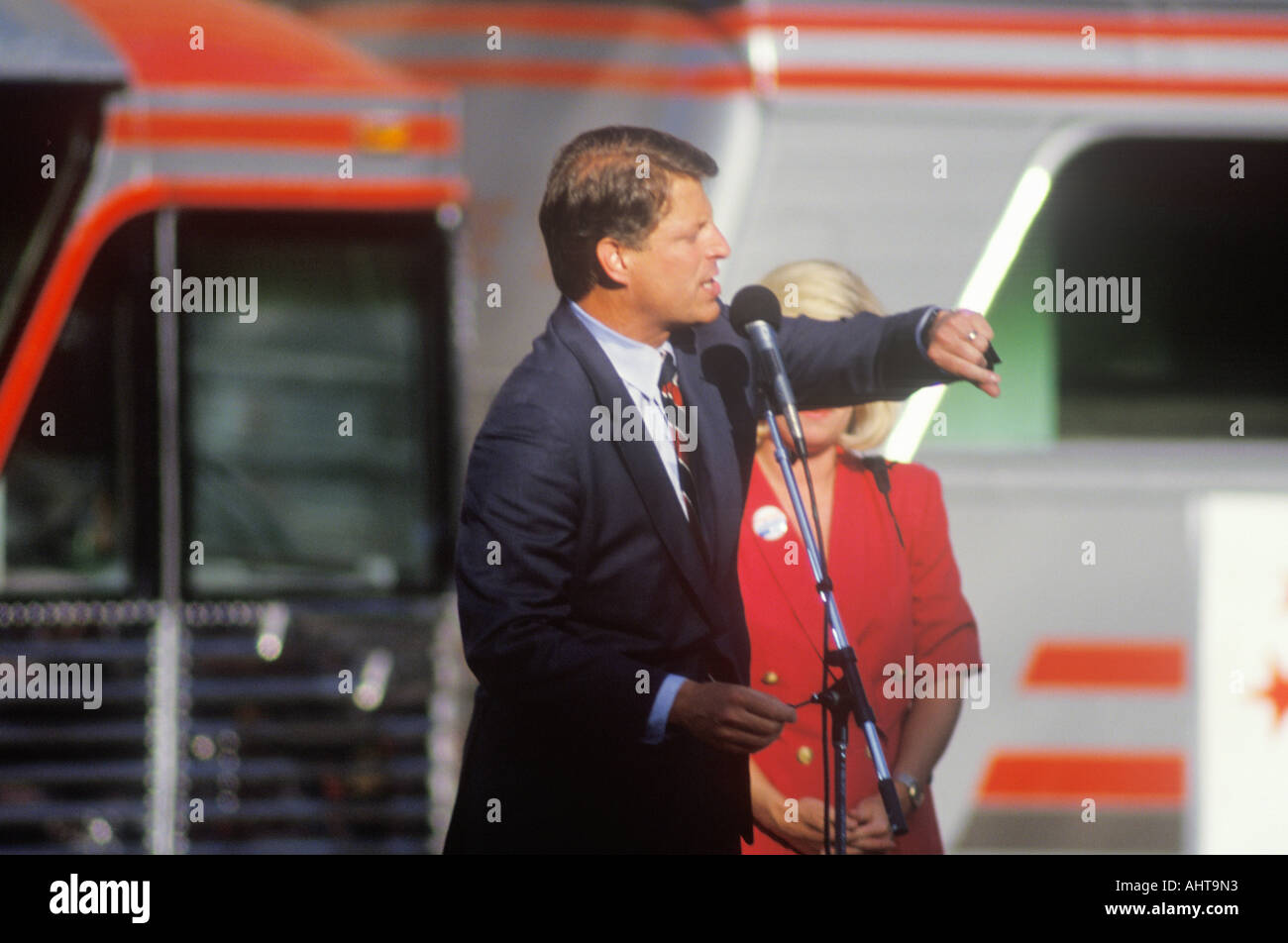 Senator Al Gore on the Clinton Gore 1992 Buscapade campaign tour in Cleveland Ohio Stock Photo