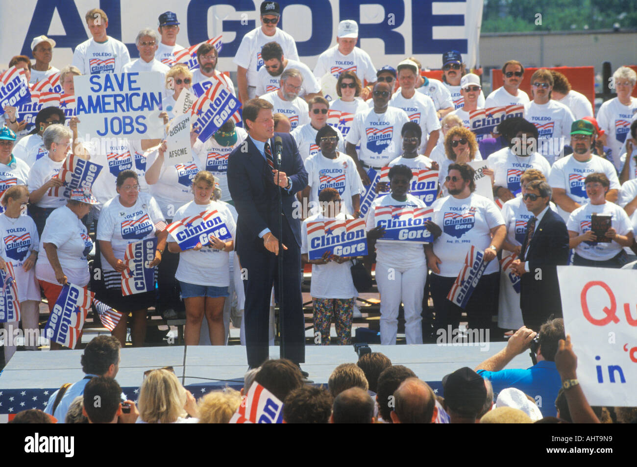 Senator Al Gore on the Clinton Gore 1992 Buscapade campaign tour in Toledo Ohio Stock Photo