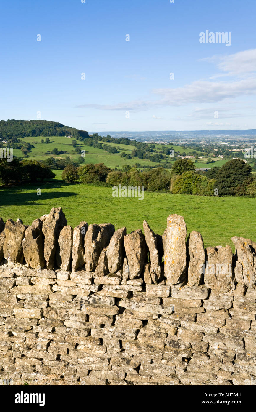 Haresfield Hill and the Severn Vale viewed from the Cotswold scarp at Edge, Gloucestershire Stock Photo