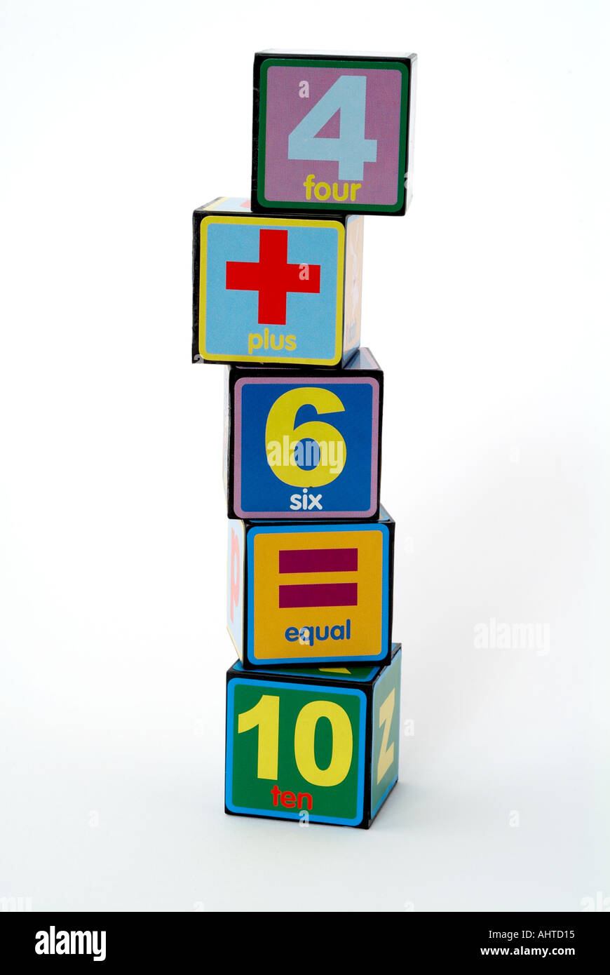 childs building blocks, 4 + 6 = 10 Stock Photo