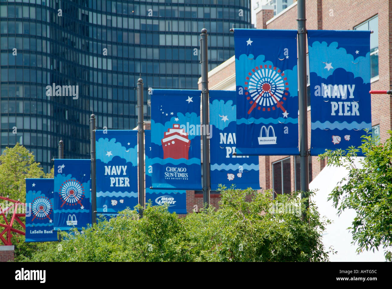 Downtown city of Chicago Illinois IL Downtown Navy Pier activity on Lake Michigan Stock Photo